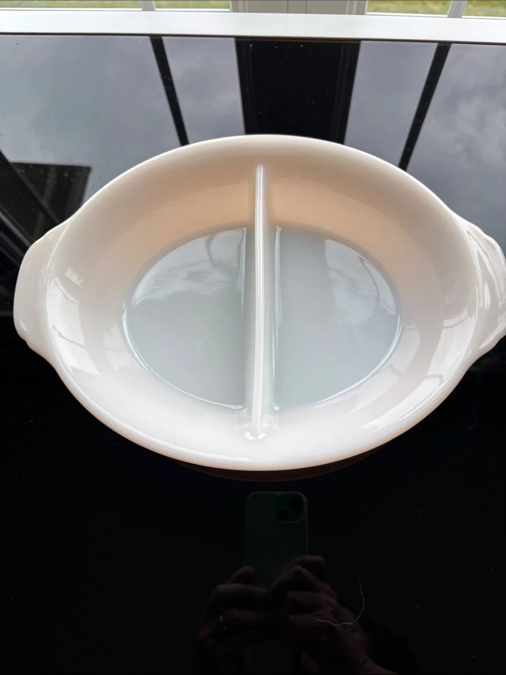 Fire King Peach divided casserole dish